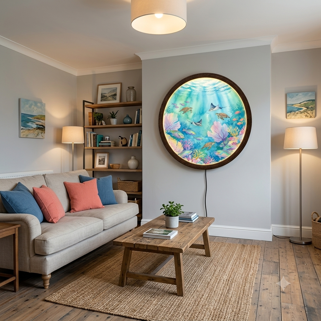 Ocean Reef LED Wall Art – Round Underwater Coral & Sea Turtle Wall Decor