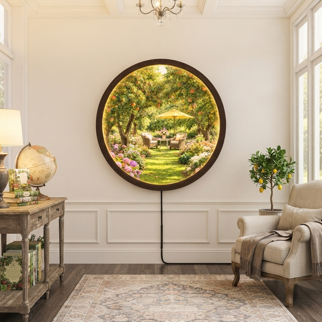 Garden Apple Tree LED Wall Art Lamp – Round Illuminated Wall Decor with Mica Front