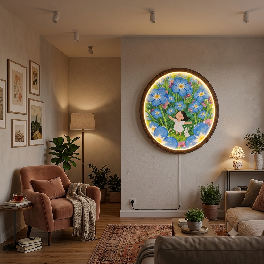 Round Floral LED Wall Art Light – Illuminated Decorative Wall Lamp