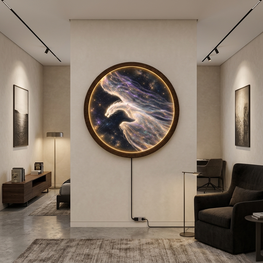 Cosmic Dragon LED Wall Art – Round Illuminated Fantasy Wall Decor