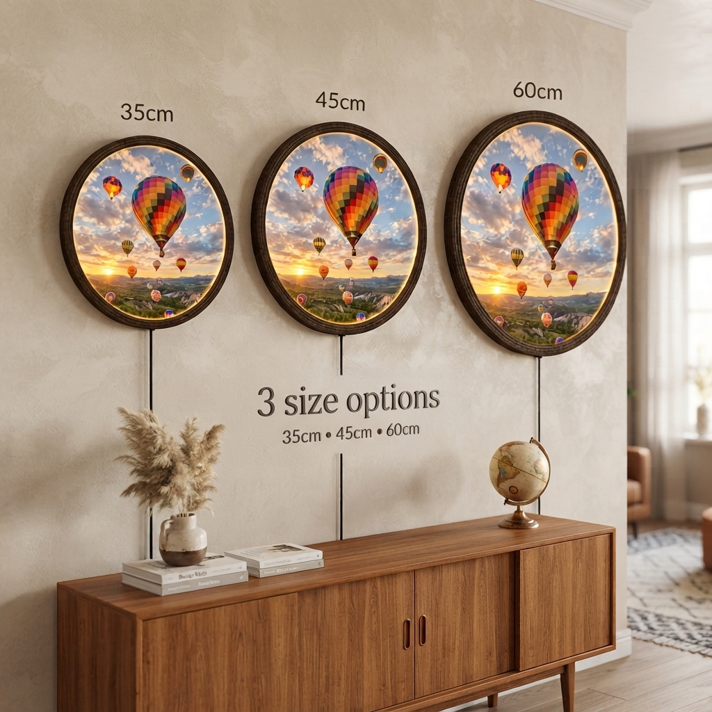 Hot Air Balloon LED Wall Art – Round Illuminated Wall Decor for Living Room