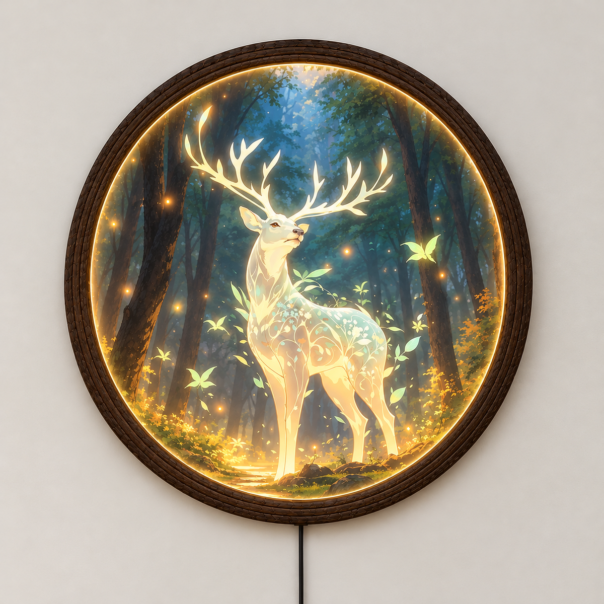 Glowing Deer LED Wall Art – Enchanted Forest Round Light Decor