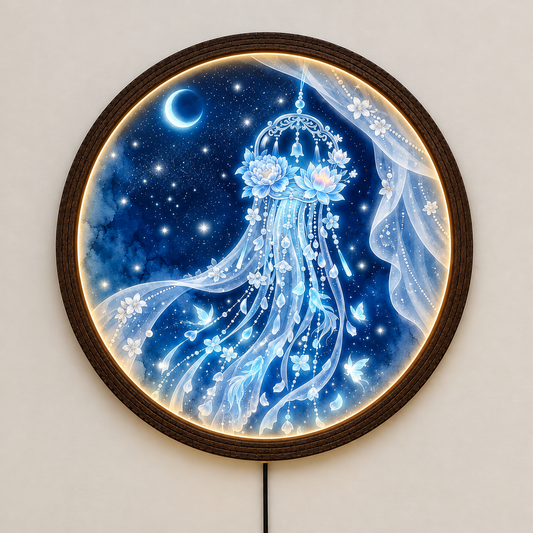 Celestial Dreamcatcher LED Wall Art, Round Illuminated Moon and Floral Wall Decor