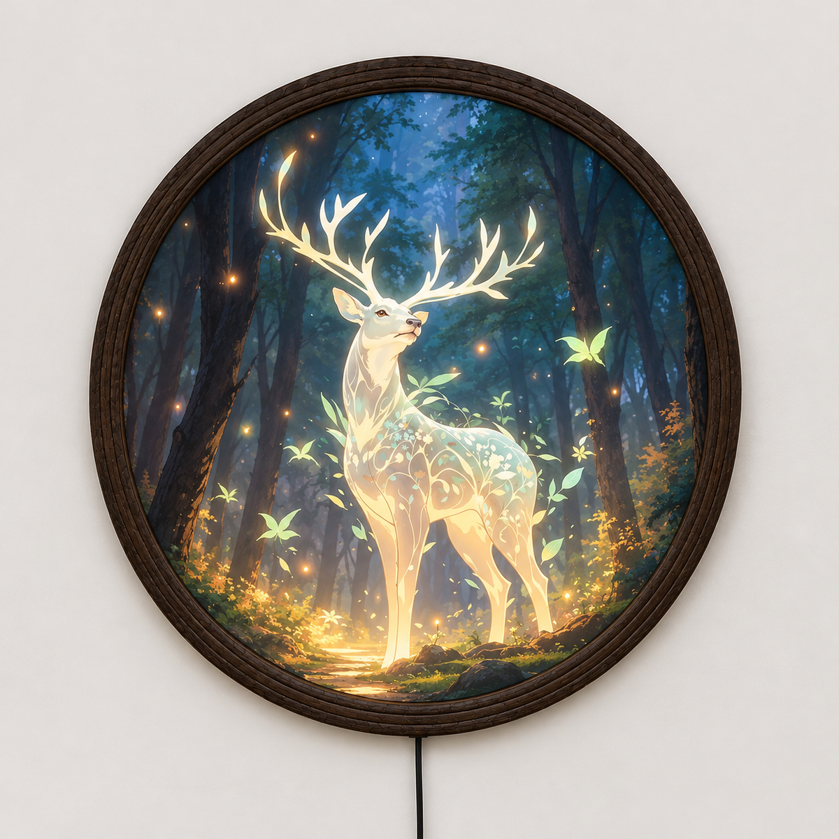 Glowing Deer LED Wall Art – Enchanted Forest Round Light Decor