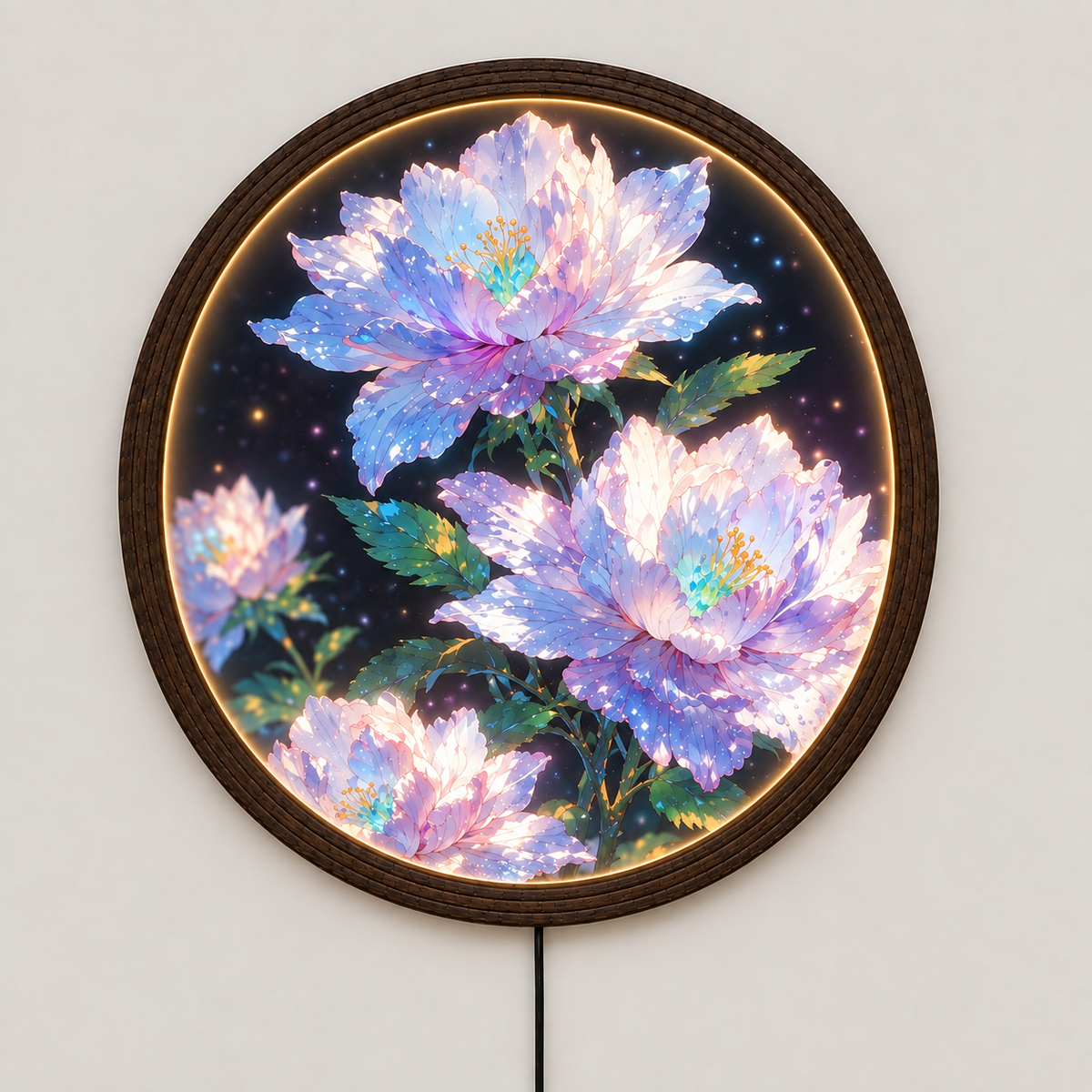 Luminous Crystal Flower LED Wall Lamp – Round Floral Wall Art Light