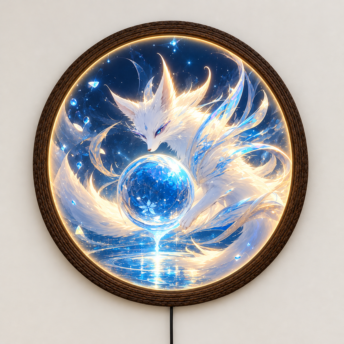 Luminous Fox Spirit LED Wall Art – Round Fantasy Lighted Wall Decor
