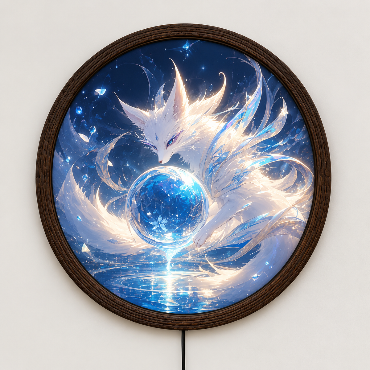 Luminous Fox Spirit LED Wall Art – Round Fantasy Lighted Wall Decor