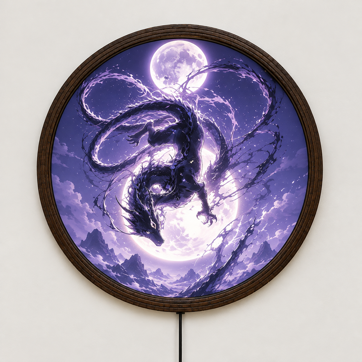 Purple Dragon LED Wall Art – Round Moon Fantasy Light Decor