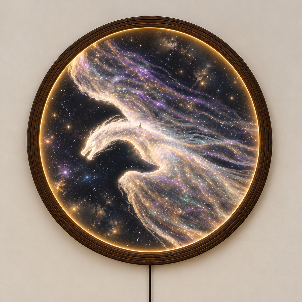Cosmic Dragon LED Wall Art – Round Illuminated Fantasy Wall Decor