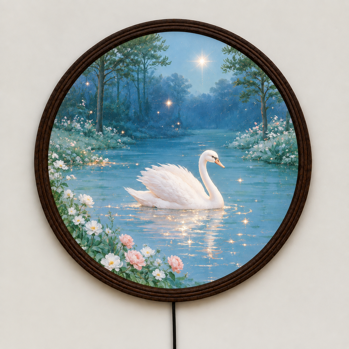 Swan Lake Illuminated Round Wall Art – LED Lighted Wall Decor