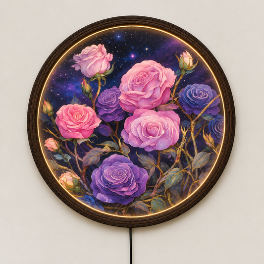 Cosmic Rose LED Wall Light – Round Floral Illuminated Wall Art for Home Decor