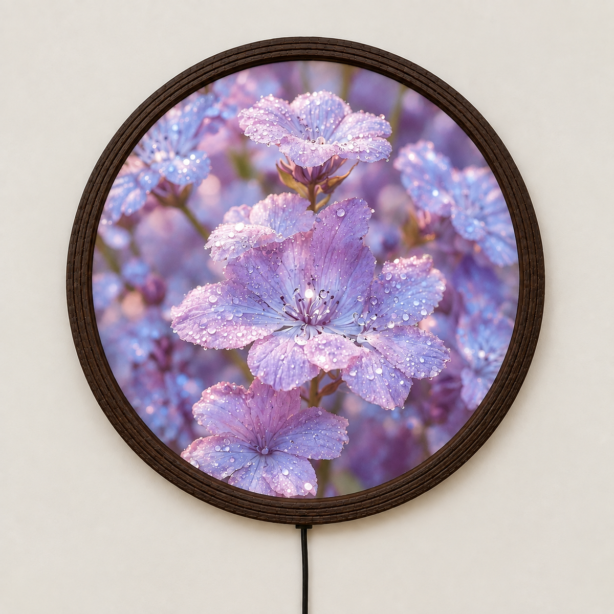 Lavender Dew Floral LED Wall Art – Round Illuminated Flower Wall Decor