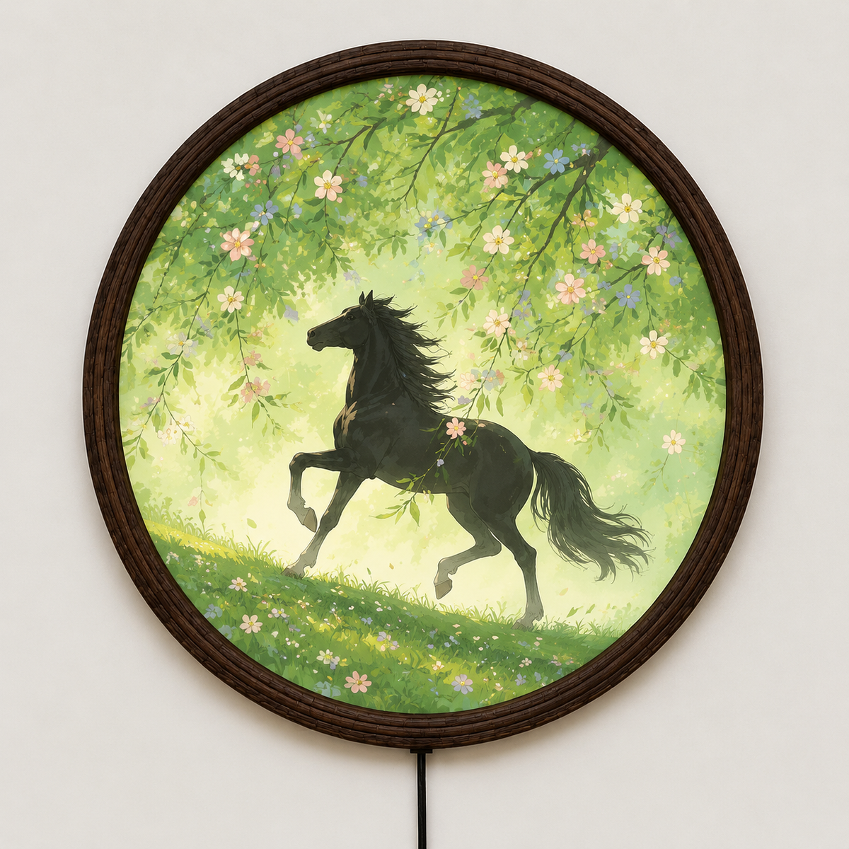 Horse Meadow LED Wall Art – Illuminated Round Rustic Home Decor